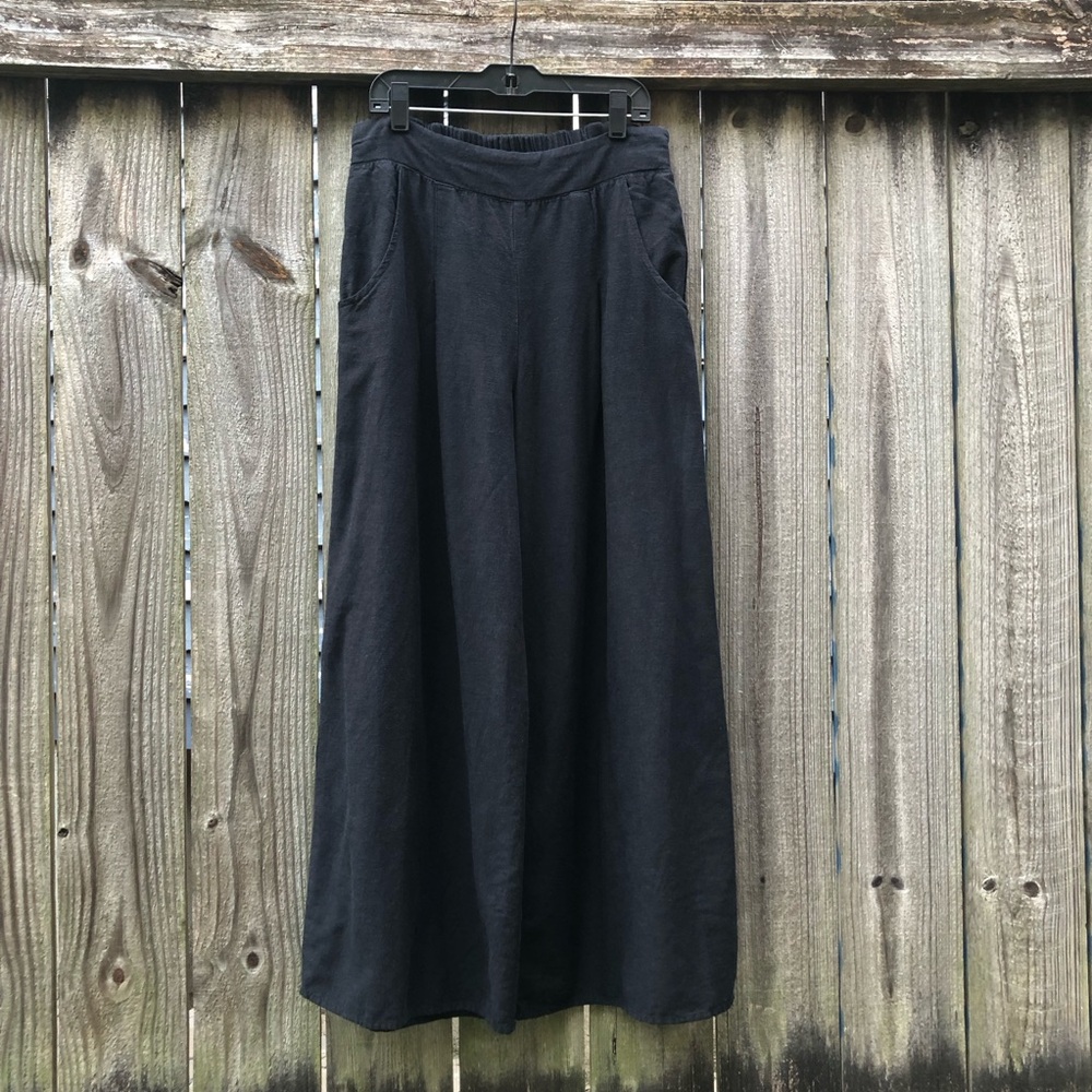 BILA Linen Blend Wide Leg Pull On Pants Size XS Black Pockets